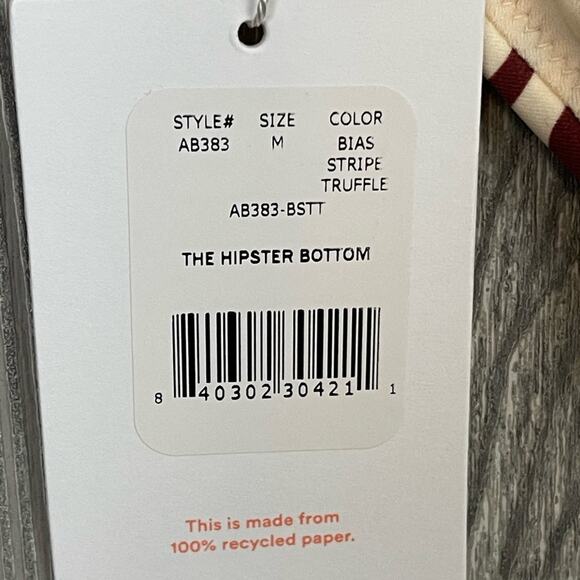 Andie Swim The Hipster Bottom in Bias‎ Stripe Truffle Brown and Cream Size M NWT - Picture 6 of 7